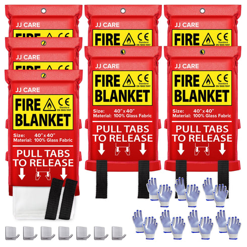 JJ CARE Fire Blanket - 7 Packs with Hooks and Gloves - Emergency Fire Blanket for Home & Kitchen, High Heat Resistant Fire Suppression Blankets for Home Safety, Kitchen, and Camping